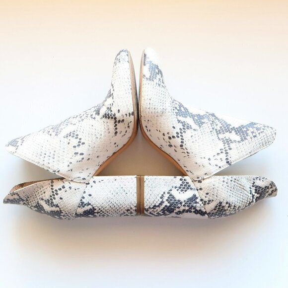 Steve Madden Cream & Grey Snakeskin Almond Toe Block Heel Ankle Boots, Booties - Picture 10 of 15